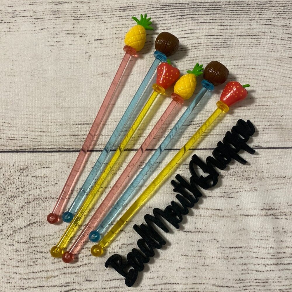 *Vintage Kitsch Retro Multi Fruit Shaped Barware Swizzle Sticks Set